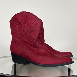 Women's Red Western Ankle Boots Mid-calf